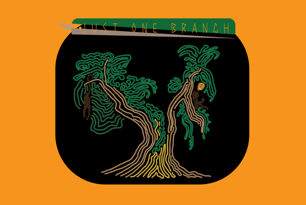 The original banner artwork at full size: the band's sign and the two trees.